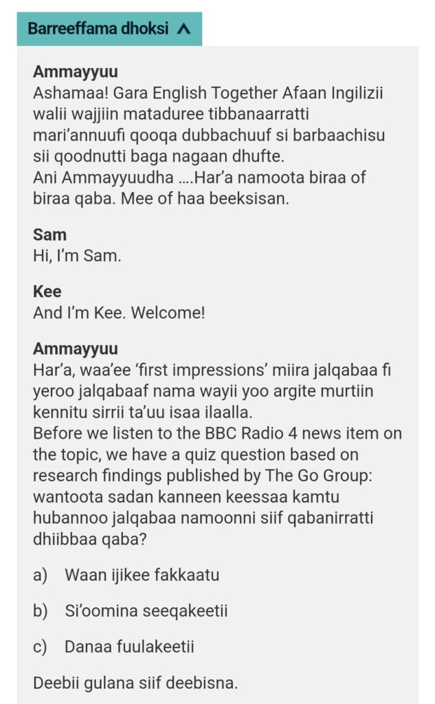 Learning English For Speakers Of Afaan Oromoo Afaan Oromoo Books